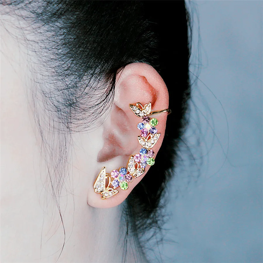 

Модные серьги-гвоздики в форме бабочки, женские серьги-клипсы с цветами и разноцветными кристаллами, серьги-клипсы для девушек, головные уб...