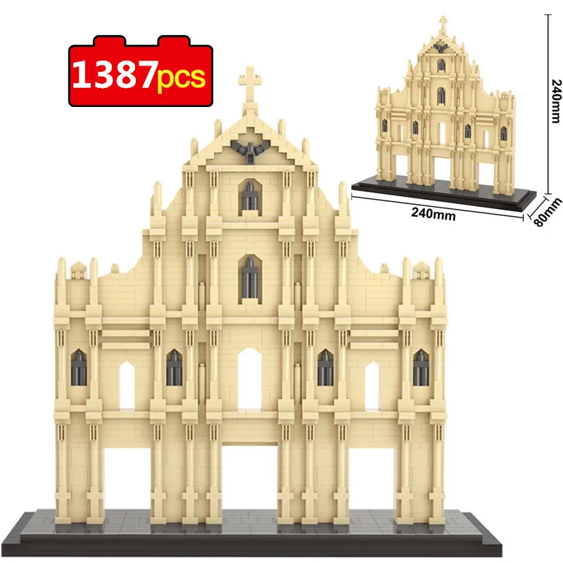 

1387pcs World Architecture Macao Ruins of St. Paul 3D Model DIY Mini Diamond Blocks Bricks Building Toys for Children Kids Gifts