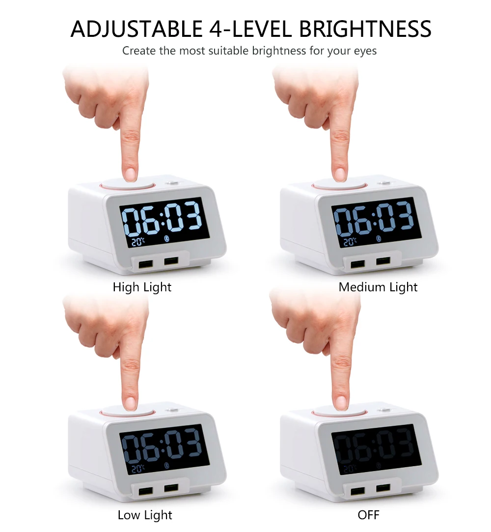 Homtime портативный динамик с часами usb порты Bluetooth светодиодный цифровой будильник