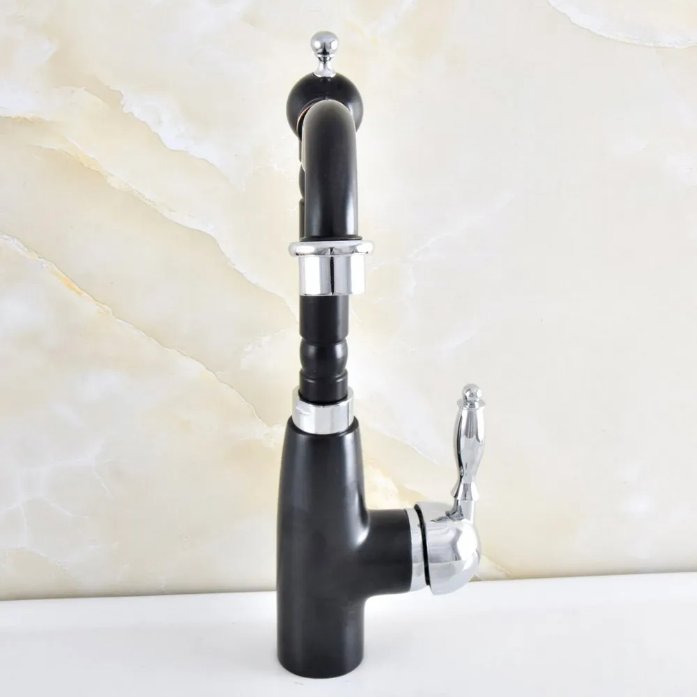 

Black Oil Rubbed Bronze Polished Chrome Brass Kitchen Wet Bar Bathroom Sink Faucet Swivel Spout Mixer Tap Single Hole mnf486