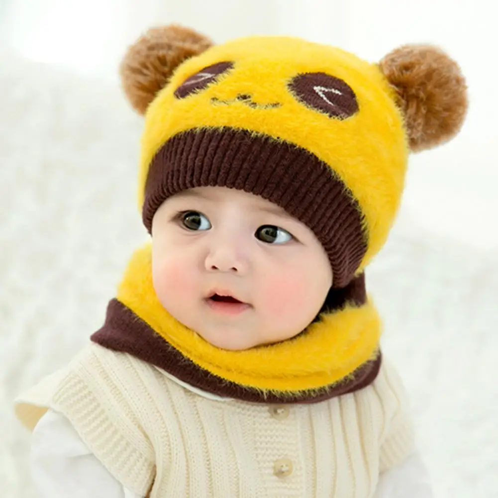 

Toddler Hat Double Plush Ball Infant Coldproof Thicken Dome Cap Scarf Baby Beanie Hat for Festival