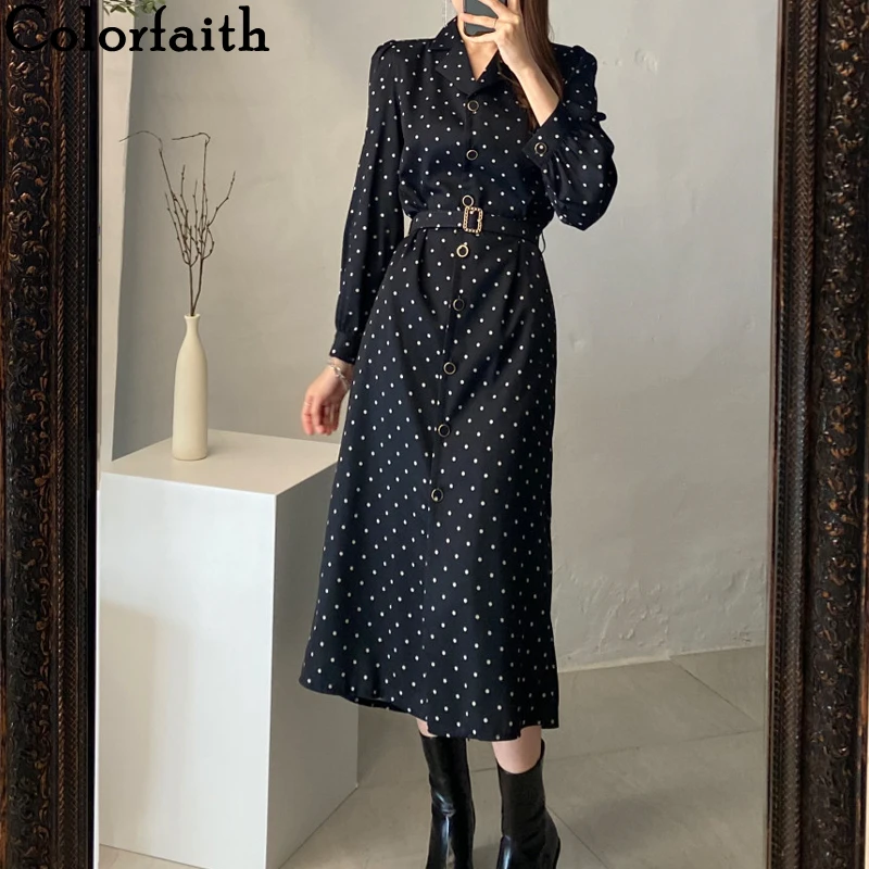 

Colorfaith/Новинка 2022 года; Женские платья-рубашки в горошек на шнуровке; Сезон весна-лето; Шикарные элегантные женские винтажные длинные платья ...