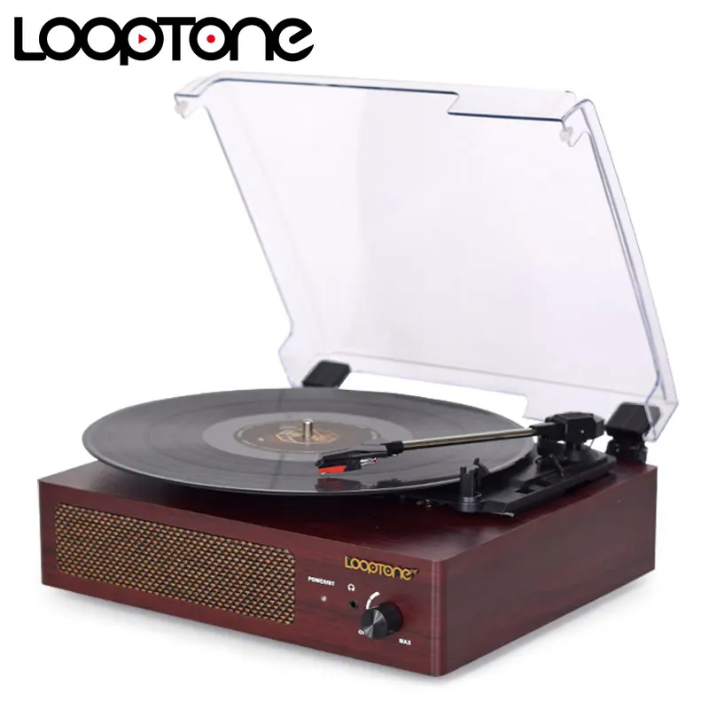 

LoopTone Bluetooth Wooden Gramophone 3Speed Vintage Turntable Classic Belt-Driven Vinyl LP Record Player Built-in Stereo Speaker