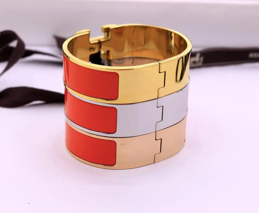 gold with orange 12 мм, 18 мм, 33 мм, горячая Распродажа, классические браслеты с цифрами и буквами H, мужские и женские браслеты с покрытием H - Окраска металла: gold with orange