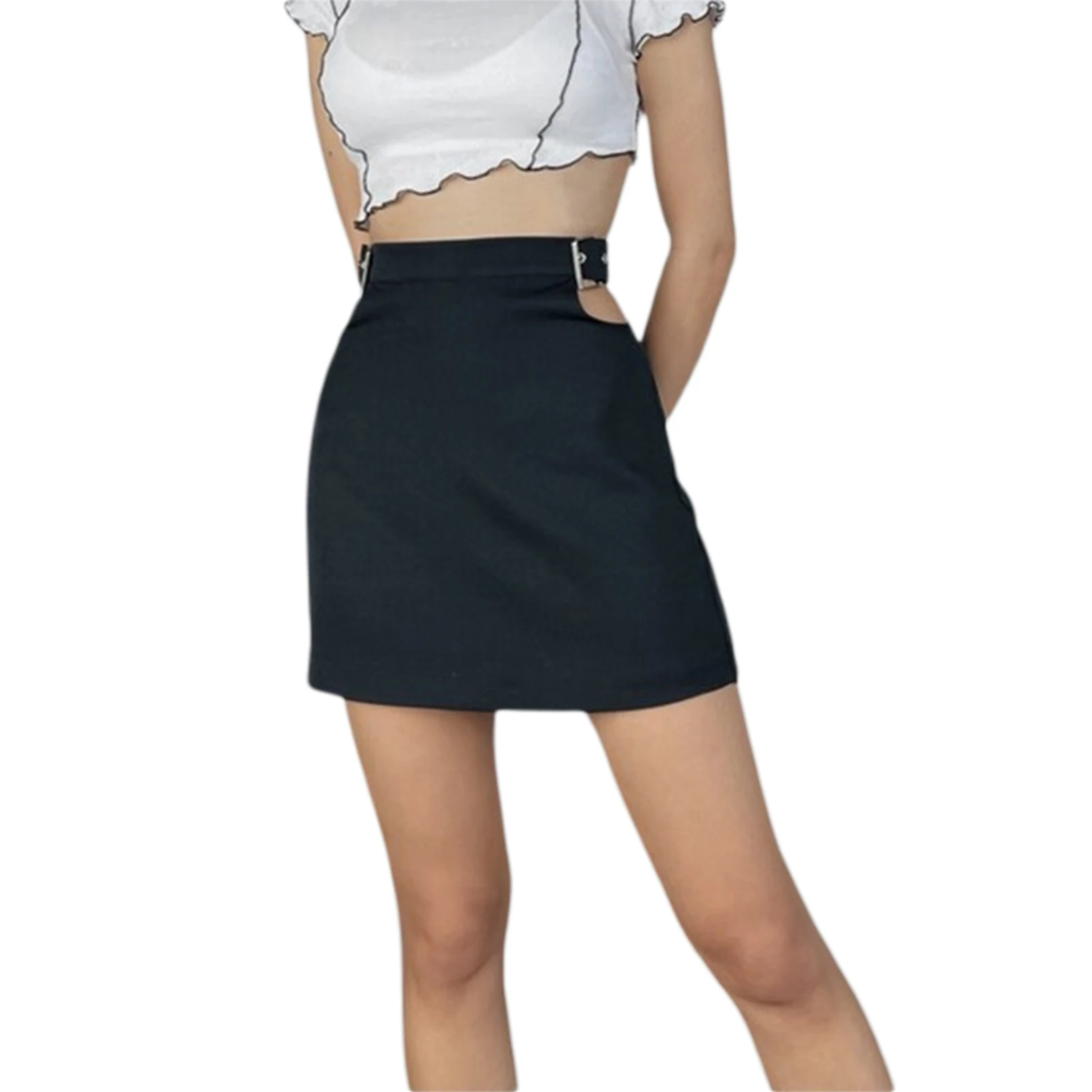 

Sexy Female Pencil Skirt Solid Color High Waist Package Hip Skirt Hollow Out Dress for Summer Black S M L