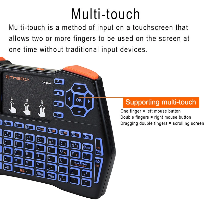 

GTmedia I8 Wireless Keyboard, Spanish Version, Backlit, Air Mouse, 2.4GHz, Touchpad Handheld, For Android TV BOX G5 MI X88 H96