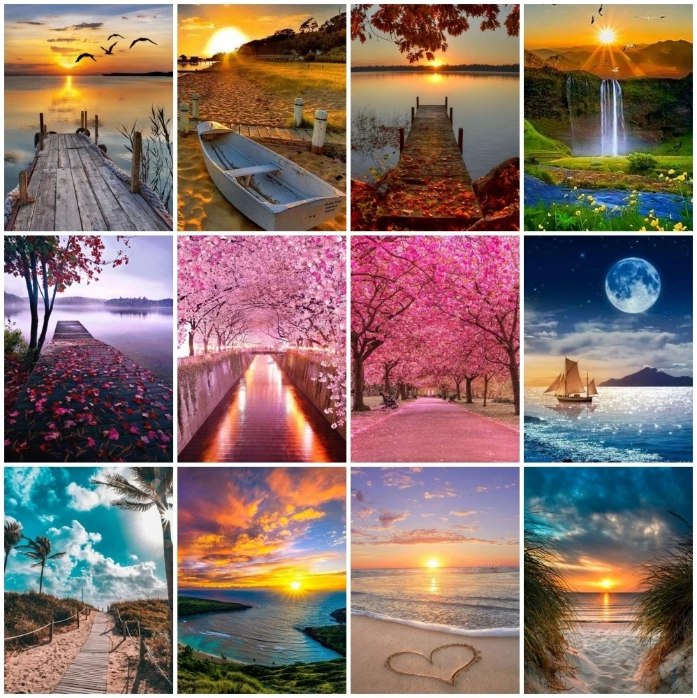 

PDMDOG 5D алмазная вышивка с Луной закат Дерево Морской берег мозаика ручной работы подарок алмазная живопись ландшафт домашнее украшение руко...