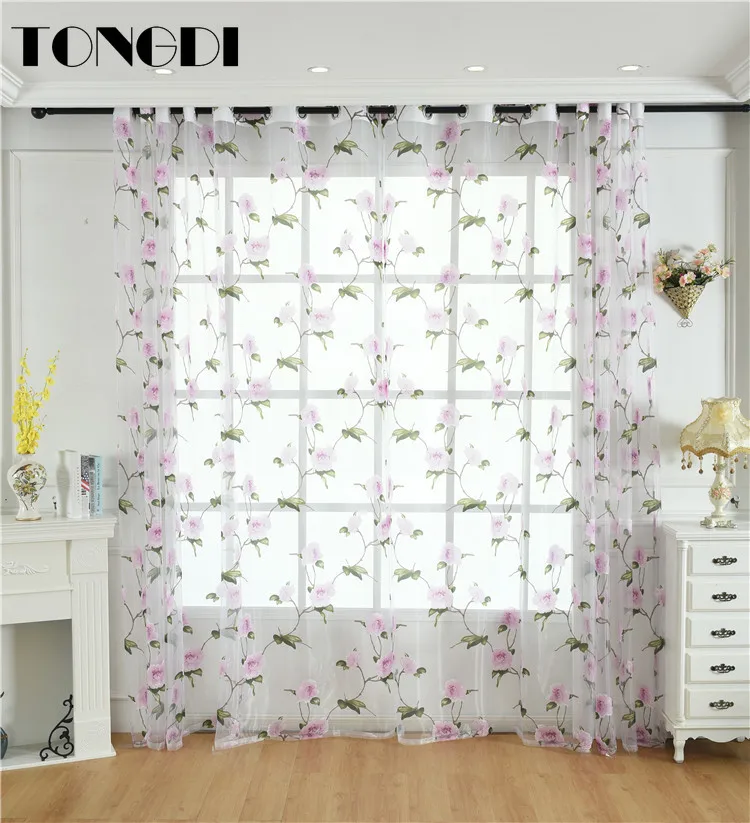 TONGDI занавеска с принтом элегантные цветочные листья прозрачный белый