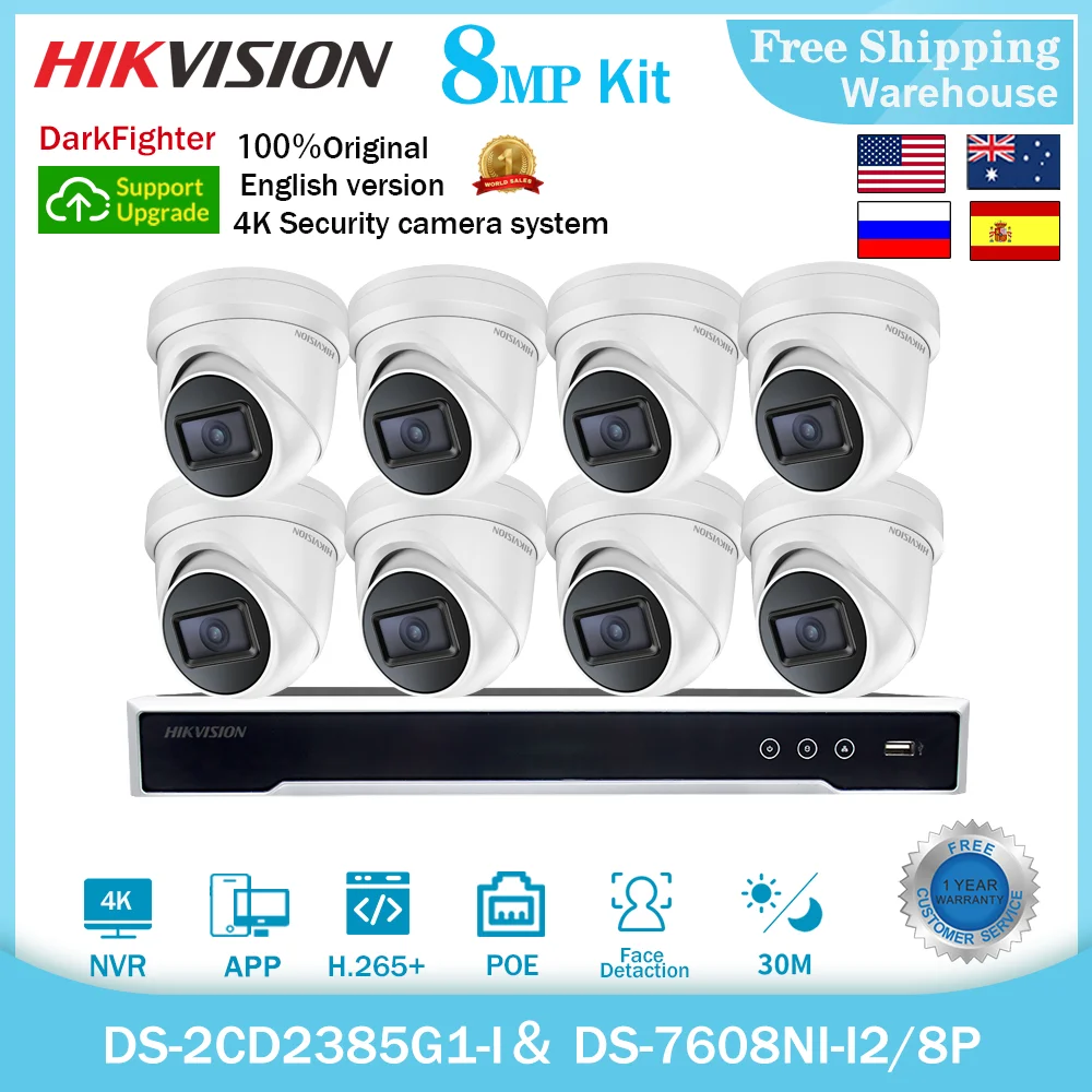 

Hikvision 4K 8CH IP Camera Security Kit 8MP DS-2CD2385G1-I NVR DS-7608NI-I2/8P POE CCTV Video Recorder Surveillance System