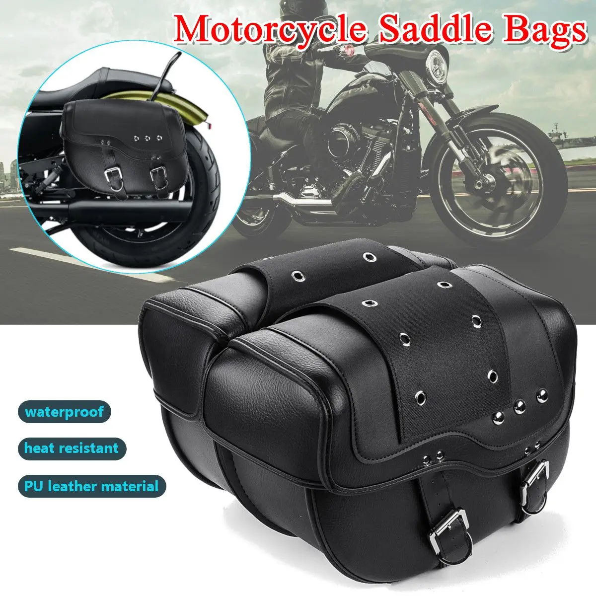 2pcs Universal Motorcycle Saddlebag PU Leather Saddle Bag Tool Luggage Storage Bag for Honda/Suzuki/Kawasaki/Yamaha