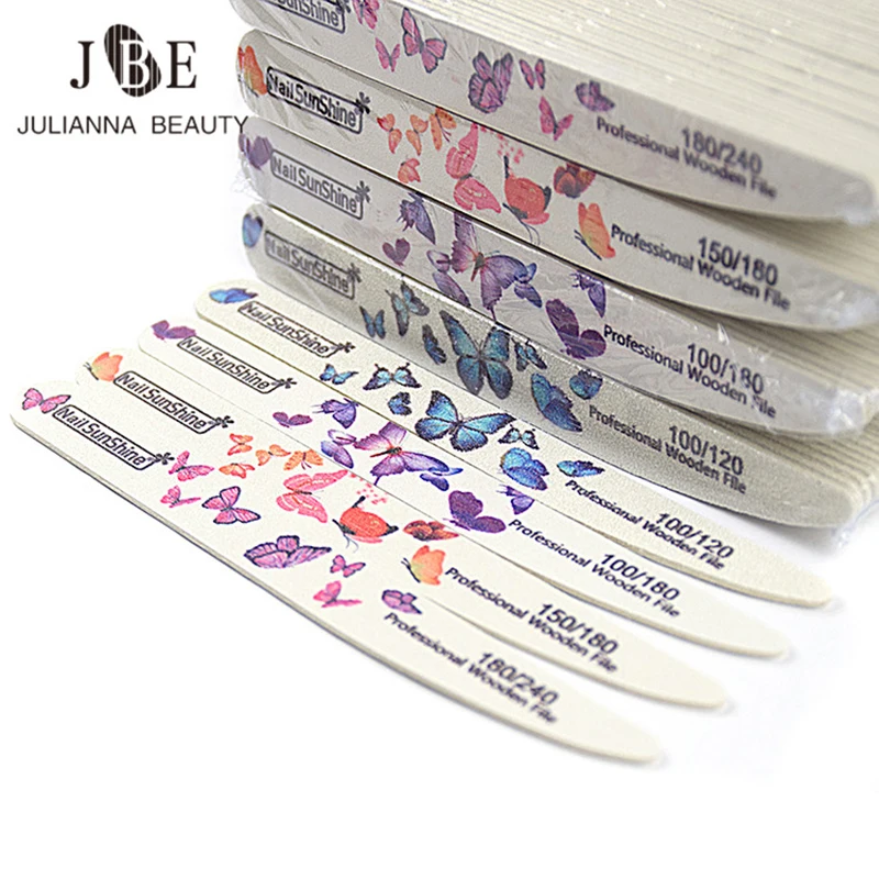 

80Pcs Nail File 100/180/240 Artificial Nail Tips Sanding Tools Wooden Buffer Block Pedicure Manicure Butterfly Nail Polish Files