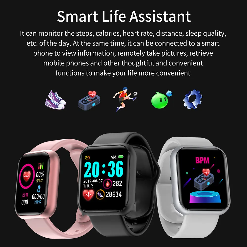 fashion new y68 pro sport smart watch women men smartwatch portable electronics heart rate fitness tracker for apple android ios free global shipping