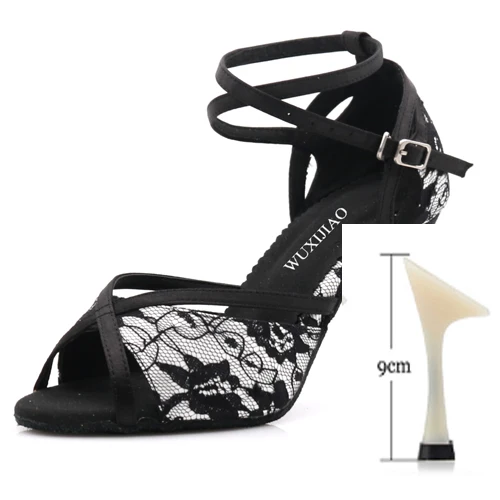 heel 9cm WUXIJIAO/Женская обувь; джазовые кроссовки; туфли для танцев на высоком каблуке со стразами; туфли для латинских танцев - Цвет: heel 9cm