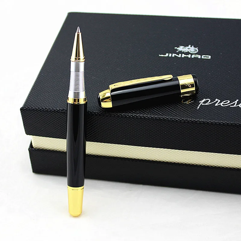 JINHAO роскошный и высококлассный золотой цвет металлический круглый РОЛИК ручка быстрое письмо Бизнес Мужская шариковая ручка
