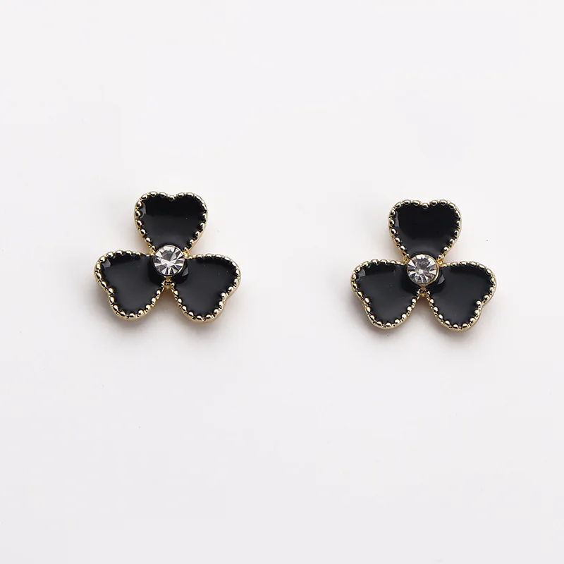 

925 Silver Earring Black Clover Stud Earrings Zircon Heart-Shaped Earrings Elegance Jewelry Accessories For Women Girls