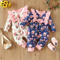 hot selling baby girl romper spring fall baby clothes flower print ruffles bow long sleeve baby rompers baby girl clothes 0 18m