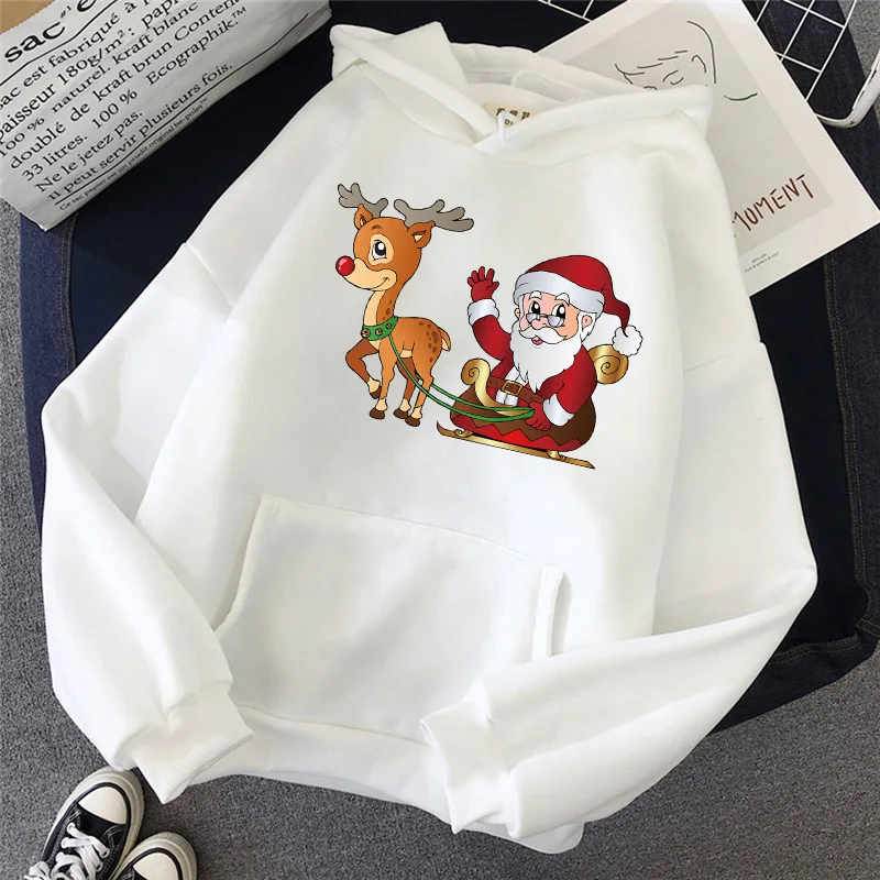 

Женская зимняя толстовка с капюшоном, Рождественская теплая Дамская уличная одежда с длинным рукавом и Санта-Клаусом, повседневный осенний...