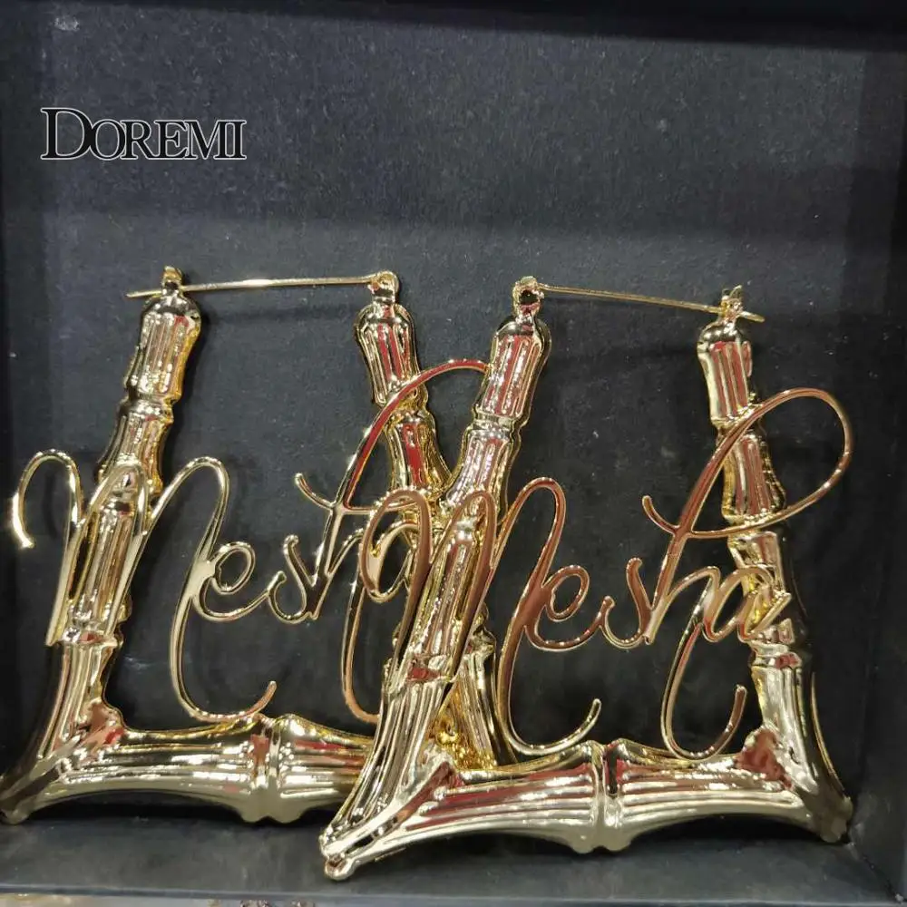 DOREMI 70 мм треугольные Бамбуковые серьги на заказ кольца с надписью модные большие