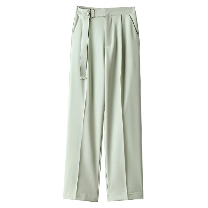 

Spring Autumn Women's Working Trousers Pockets Turned Waist Design Office Ladies Wide-Leg Cropped Pants