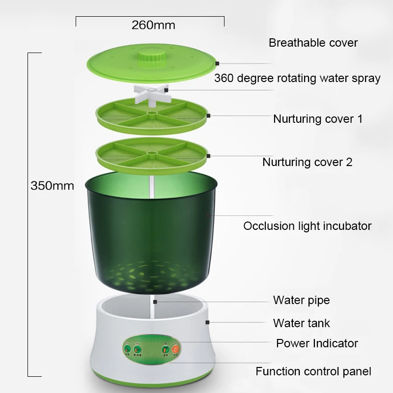 

220V Home Use Intelligence Bean Sprouts Machine Large Capacity Thermostat Green Nursery Growing Automatic Bean Sprout Machine