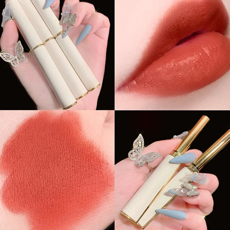 

6Color Small Thin Heel Lipstick Cigarette Tube Matte Velvet Lip Glaze Lambskin Non-fading Wateproof Lasting Lip Makeup New Trend