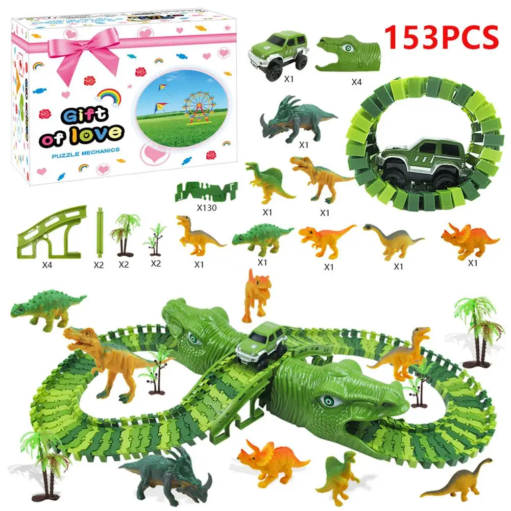 

Dinosaur Railway Toys Car Race Track Toy Set Bend Flexible Diecast Vehicle Toys For Children Birthday Christmas Gifts