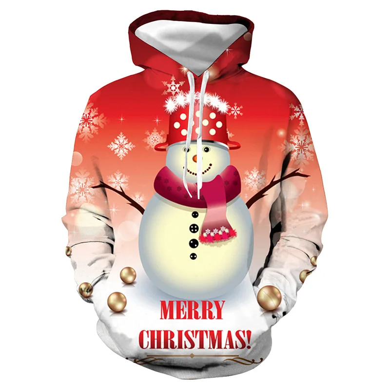 

Unisex Christmas Snowman 3D Digital Print Loose Hooded Sweater Pullover Women Men Xmas New Year Baseball Sweatshirt Hoodie