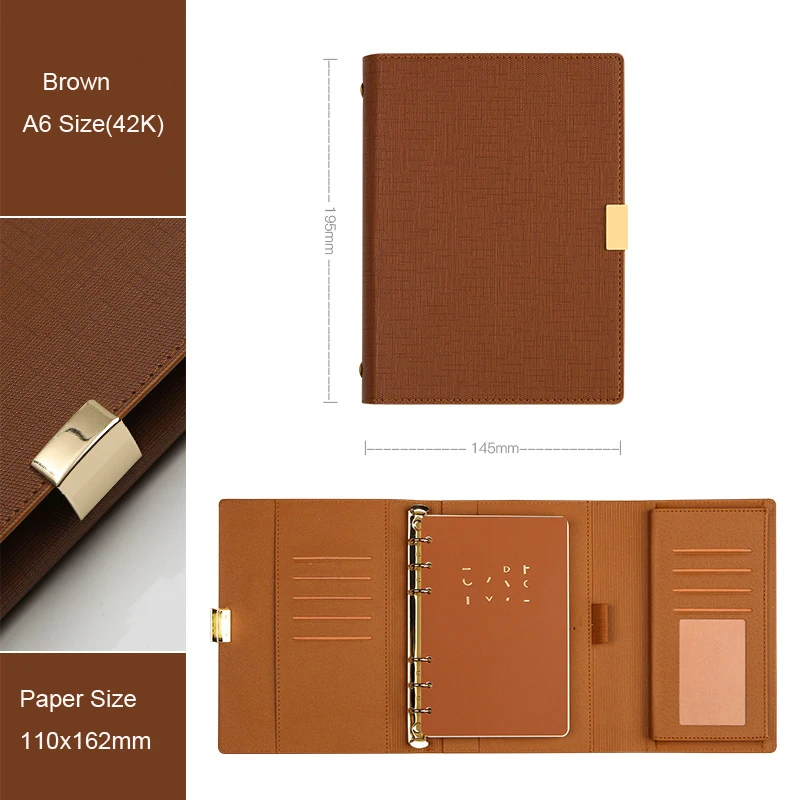 Brown A6 Изысканный деловой стиль офисный блокнот Весна связующий Дневник Книга-нет ручки, Размер A5/A6, TPN063 - Цвет: Brown A6