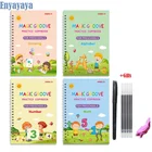 4 книжки многоразовые для детей, 3d-тетрадь для обучения математике, каллиграфии, блокноты для рукописного письма, Волшебная книга для обучения письма для детей