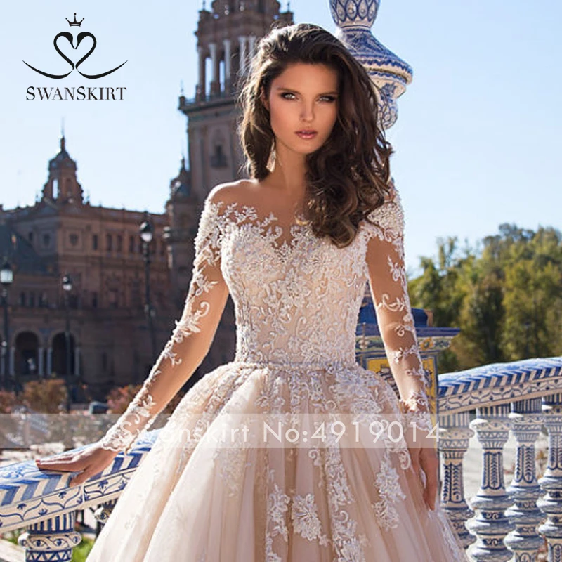 Роскошное бальное платье с аппликацией, свадебное платье, Swanskirt GI11, винтажные кружевные свадебные платья под заказ, размер vestido de noiva