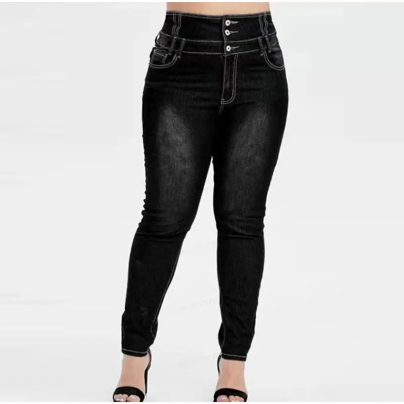 

Skinny Pencil Oversize High Waist Button Up Denim Pants Women Red Long Trousers Mom Jeans Spring Korean Style Stretch Bodycon