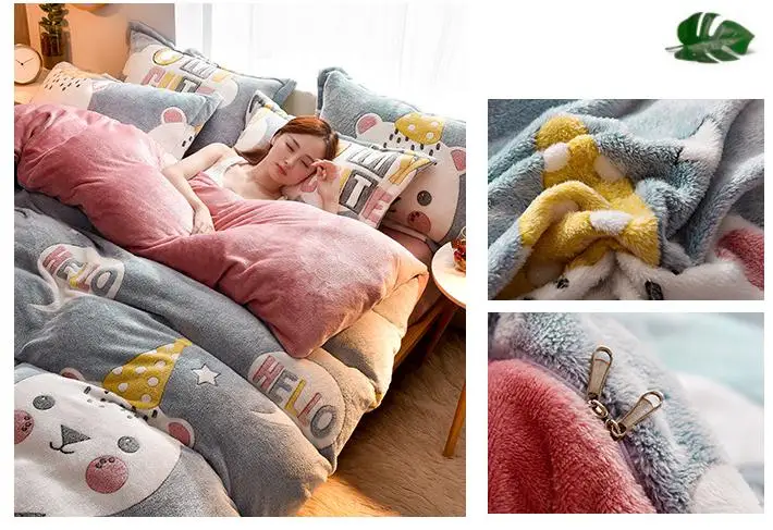 Winter Flannel Fleece duvet cover single Comforter cover Home textile 1pc cartoon Solid warm quilt cover Velvet bedcover