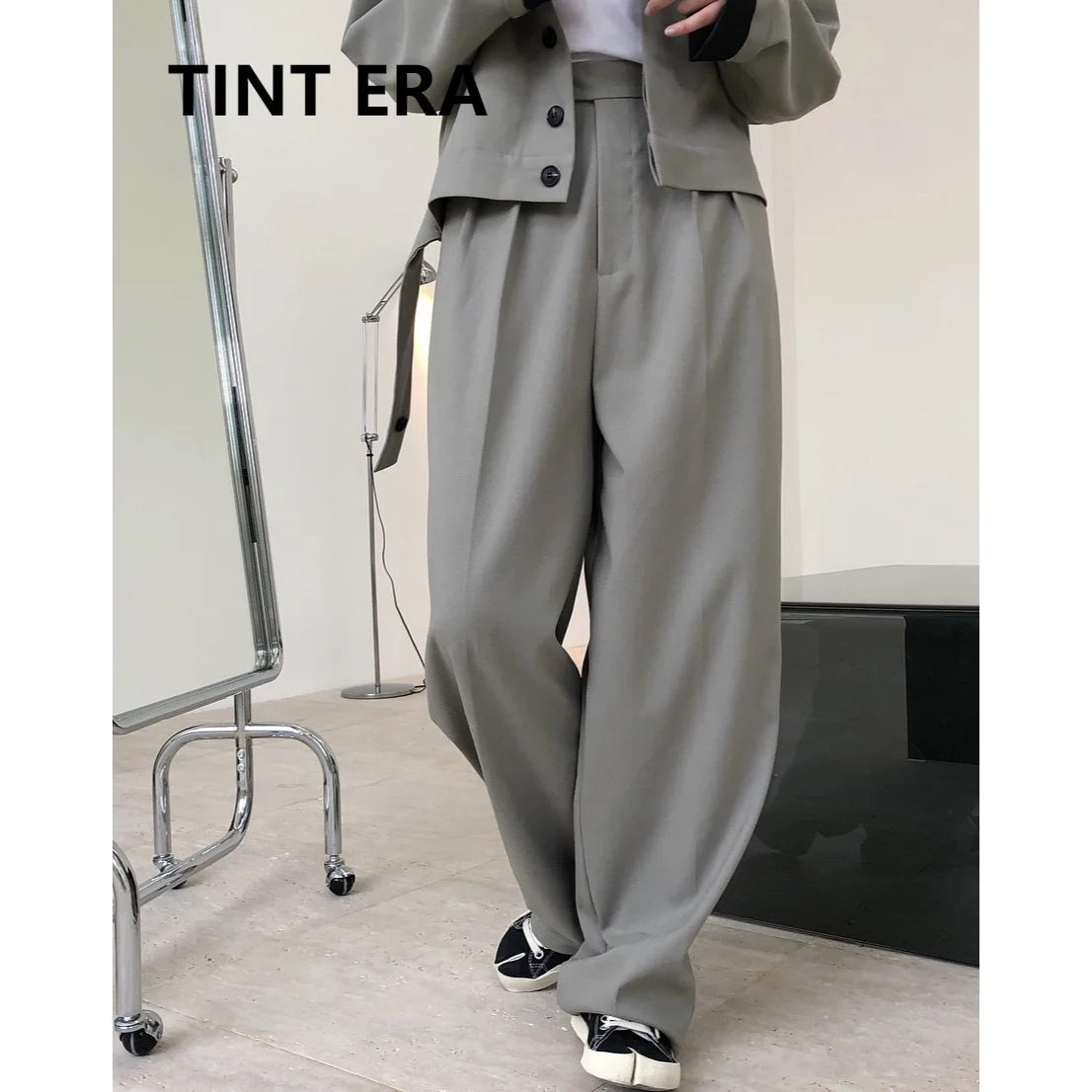 

TINT ERA Spring New Ins Blogger Style Simple Temperament Profile High Waist Suit Wide Leg Loose Thin Drape Trousers Women Y2k