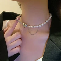 natural pearl necklace french vintage heart shaped clavicle chain women fashion contracted temperament choker wedding jewelry