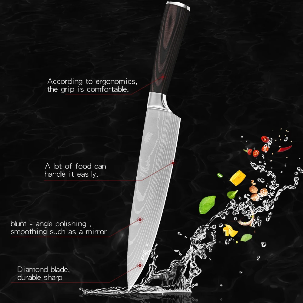 Кухонные ножи из нержавеющей стали имитация Дамасского рисунка нож шеф повара
