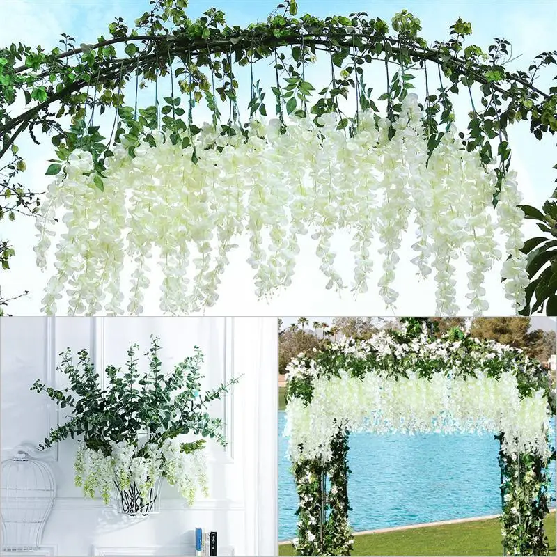 

12 Pcs Artificial Flower Artificial Silk Wisteria Ivy Vine Garland Simulation Plants Props 90CM for Party Wedding DIY Decoration