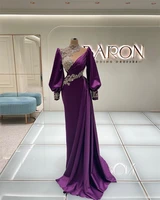 purple luxury high neck formal prom dress eleget satin crystal appliques evening dresses customize wedding party dress