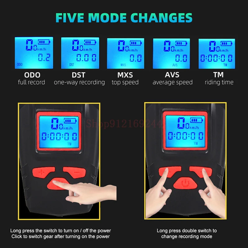 wireless bicycle speedometer bike light lcd waterproof cycling computer bike front light headlight with bell horn led flashlight free global shipping