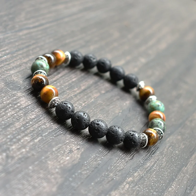 Браслет из черной вулканической лавы с бусинами ювелирные украшения для мужчин и
