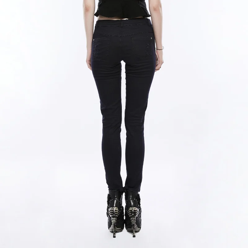 Женские черные брюки с потертостями штаны со шнуровкой в готическом стиле |