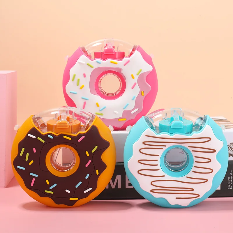 

New Cute Donut Kettle Creative Round Kids Water Bottle With Straw Outdoor Anti fall Portable Strap Plastic Water Cup