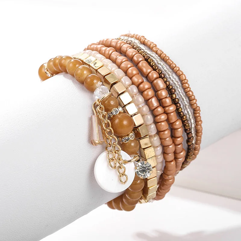 

Multilayer Natural Stone Link Chain Tassel Bracelet Set For Women Boho Seed Beads Strand Stretch Charm Bracelets &Bangle Jewelry