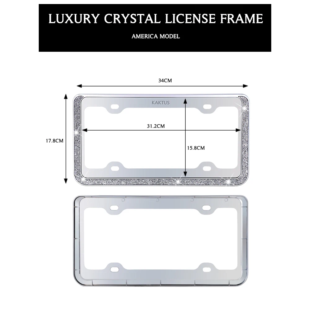 KEYECU Only For North American market Universal Bling License Plate Frame White Silver Glitter Crystal Sparkling Rhinestone | Автомобили и