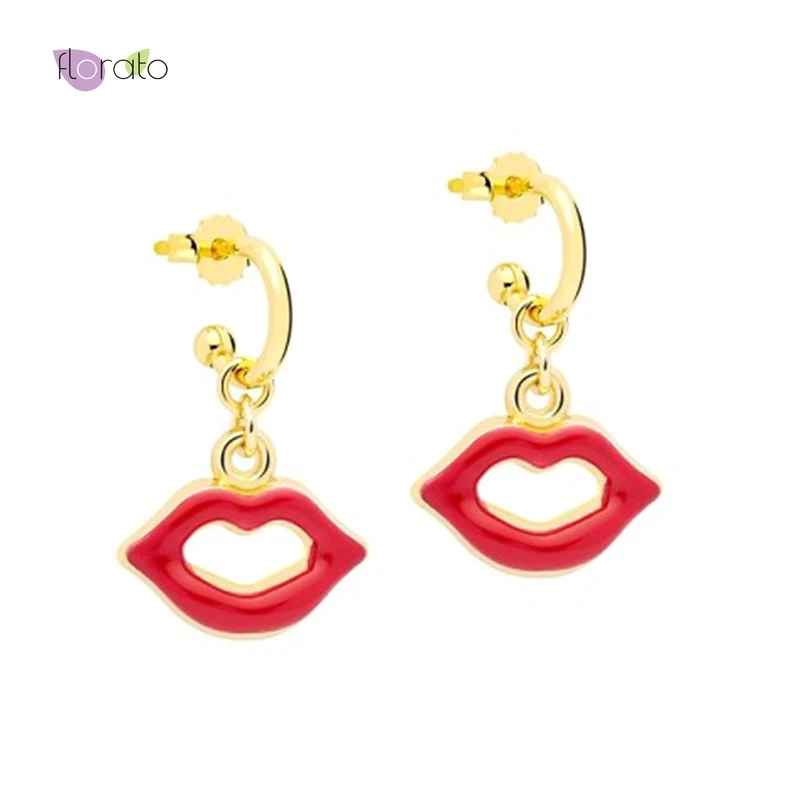 

Sexy Red Lip Pendant 925 Sterling Silver Ear Needle Exquisite CZ Minimalist Stud Earring Fashion Jewelry For Women Birthday Gift