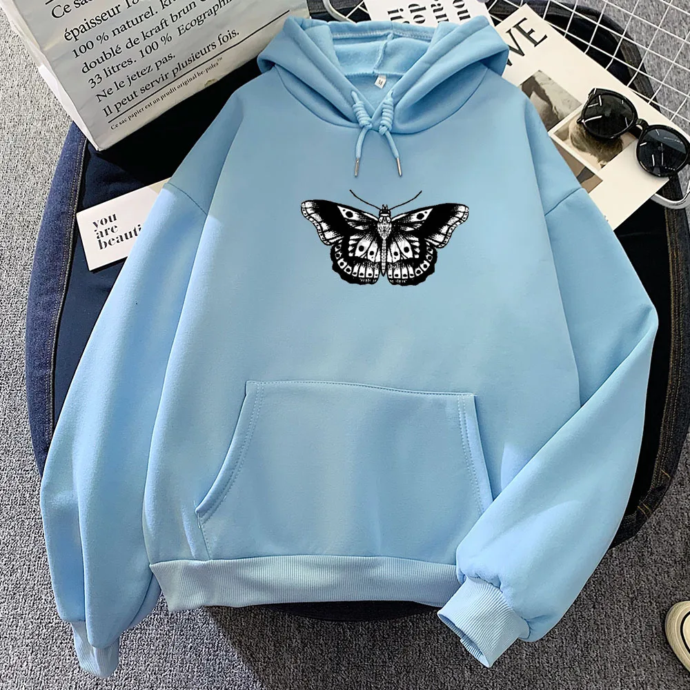 Women Punk Butterfly Printed Sweatshirt Womens Kangaroo Pocket 90's Clothing Style Vintage Winter Sweetshirt Dark Gothic Hoodies