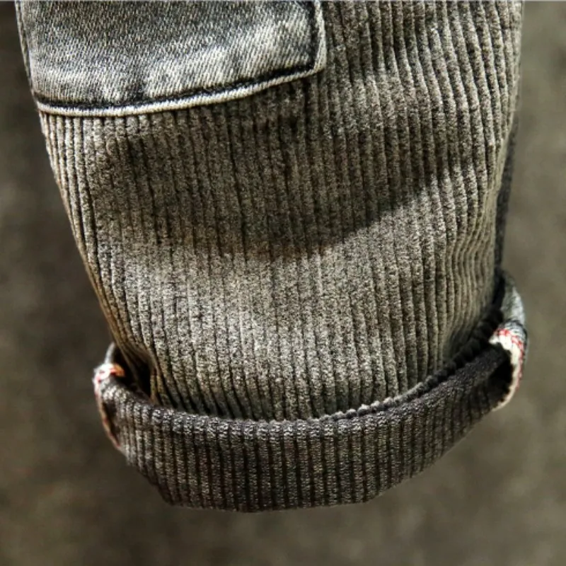 

Harajuku Mens Denim Pants Autumn Fashion Casual Loose Straight Trousers Streetwear Vintage Patchwork Elastic Waist Cargo Jeans