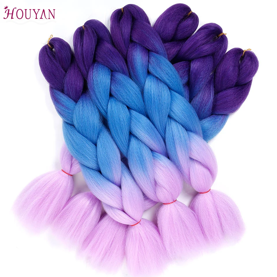 HOUYAN Омбре плетеные волосы для вязания кроше Джамбо цветные синие Синтетические