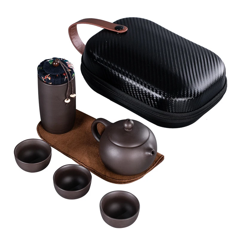 

Чайный набор из пурпурного песка, китайская зернистая чайная принадлежность, керамический портативный чайный набор, уличные дорожные чайн...