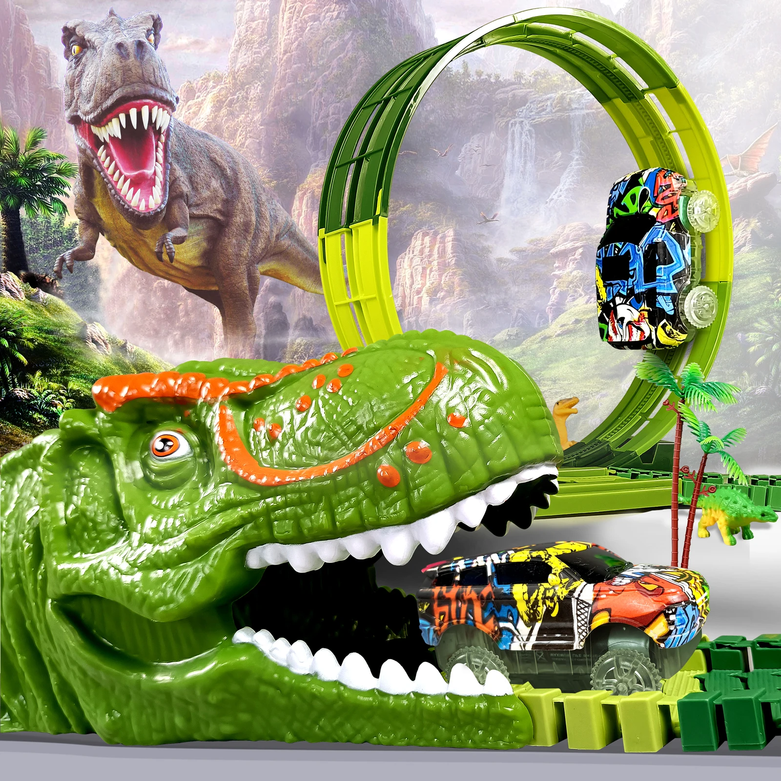 

Dinosaur Set Railway Toy Car Track Flexible Track Race Car Magic Track Electric Car Toys For Boys Gift