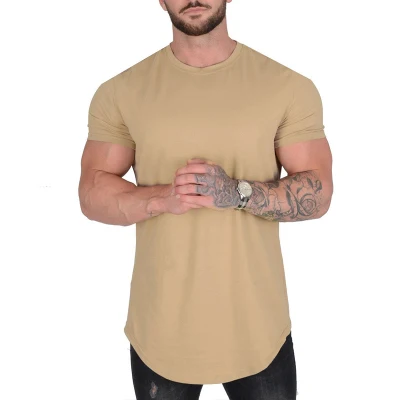 

Spring and summer new muscle brothers short sleeve fitness men's solid color T-shirt breathable elastic cotton sports top